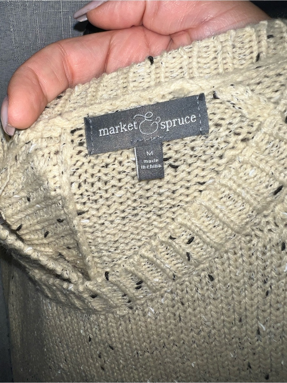 Market & Spruce Cream Knit Sweater with Faux Leather Elbow Patches - Picture 4 of 4